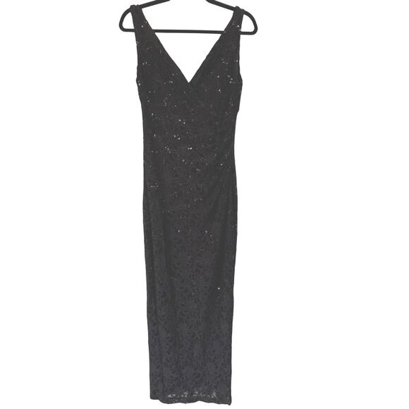 Lauren Ralph Lauren Black Formal Maxi Dress Bodycon Sequin Ruched Event Gown 8 - Picture 1 of 11